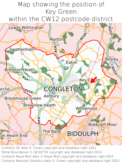 Map showing location of Key Green within CW12