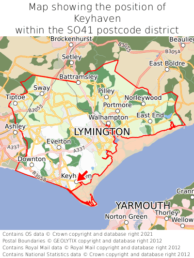 Map showing location of Keyhaven within SO41