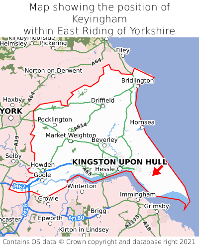 Map showing location of Keyingham within East Riding of Yorkshire