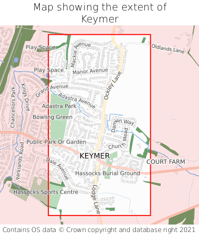 Map showing extent of Keymer as bounding box