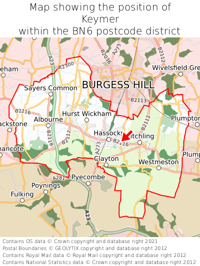Map showing location of Keymer within BN6