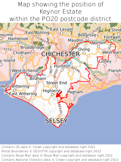 Map showing location of Keynor Estate within PO20