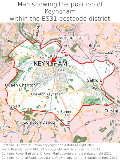 Map showing location of Keynsham within BS31