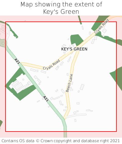 Map showing extent of Key's Green as bounding box