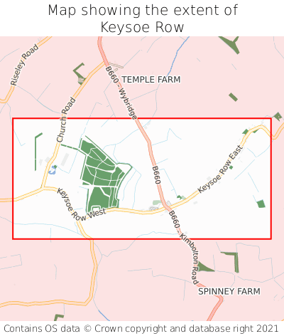 Map showing extent of Keysoe Row as bounding box
