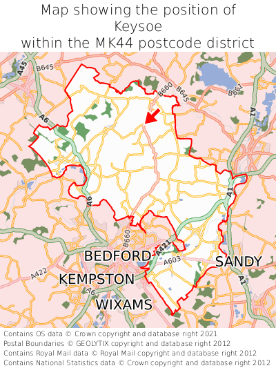 Map showing location of Keysoe within MK44