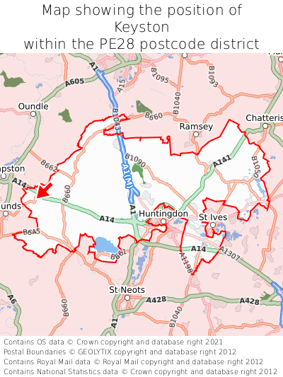 Map showing location of Keyston within PE28