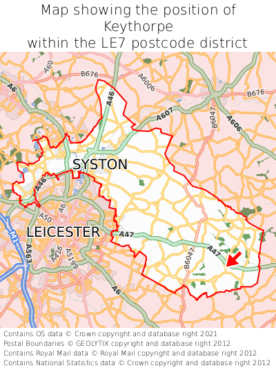 Map showing location of Keythorpe within LE7