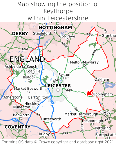 Map showing location of Keythorpe within Leicestershire