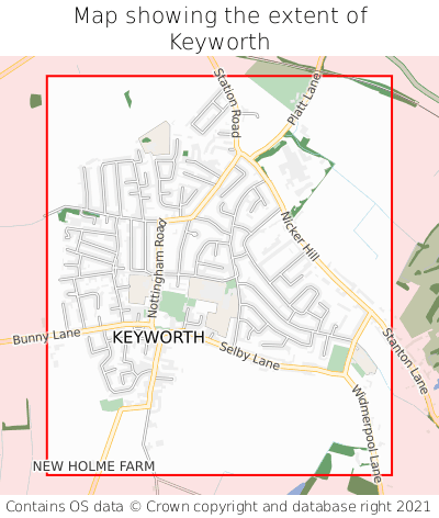 Map showing extent of Keyworth as bounding box