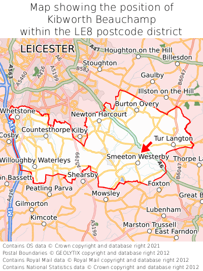 Map showing location of Kibworth Beauchamp within LE8