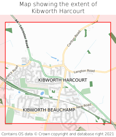 Map showing extent of Kibworth Harcourt as bounding box