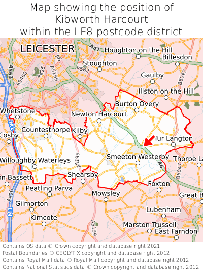 Map showing location of Kibworth Harcourt within LE8