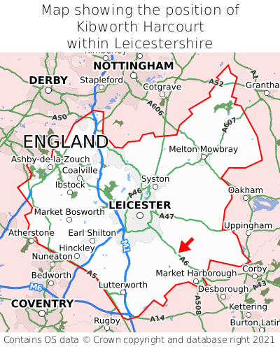 Map showing location of Kibworth Harcourt within Leicestershire