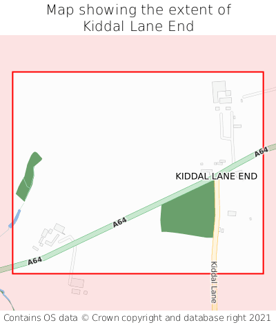 Map showing extent of Kiddal Lane End as bounding box
