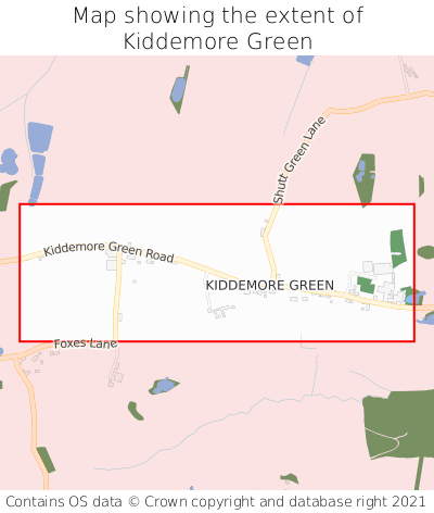 Map showing extent of Kiddemore Green as bounding box