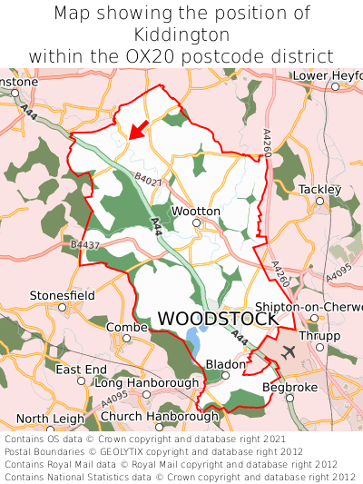 Map showing location of Kiddington within OX20