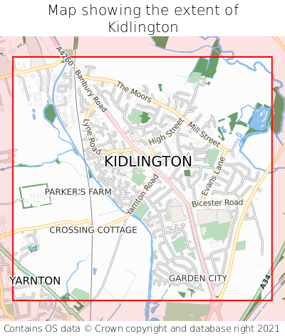 Map showing extent of Kidlington as bounding box