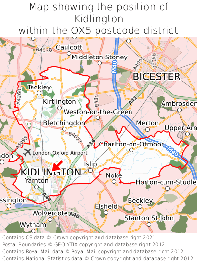 Map showing location of Kidlington within OX5