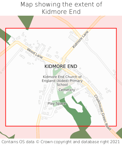 Map showing extent of Kidmore End as bounding box