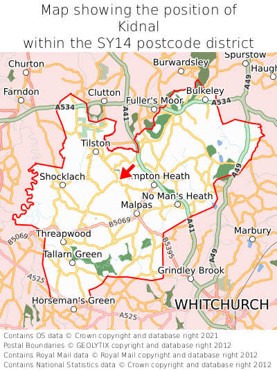 Map showing location of Kidnal within SY14