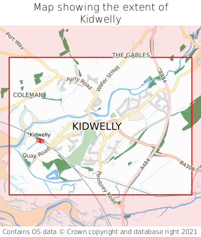Map showing extent of Kidwelly as bounding box