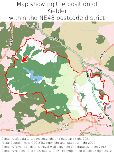 Map showing location of Kielder within NE48