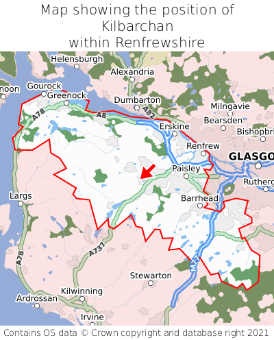 Map showing location of Kilbarchan within Renfrewshire