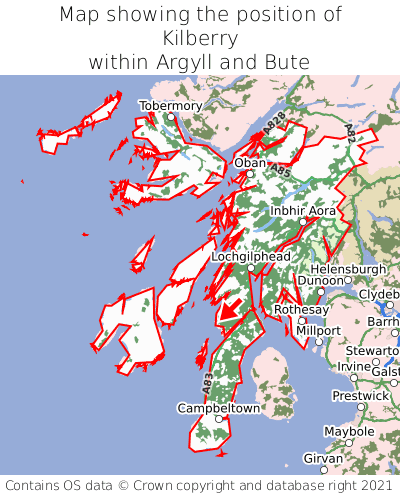 Map showing location of Kilberry within Argyll and Bute