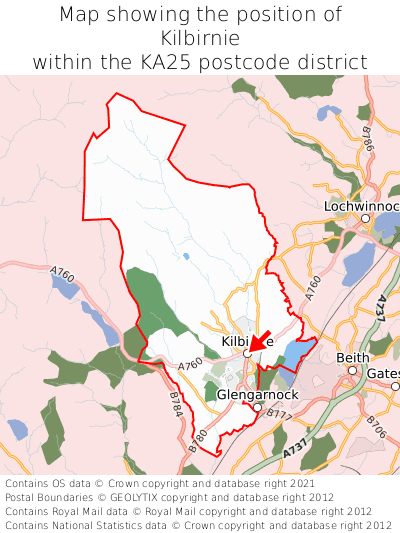 Map showing location of Kilbirnie within KA25