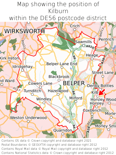 Map showing location of Kilburn within DE56