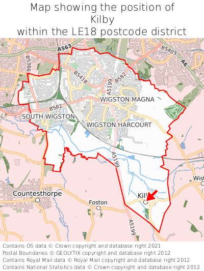 Map showing location of Kilby within LE18