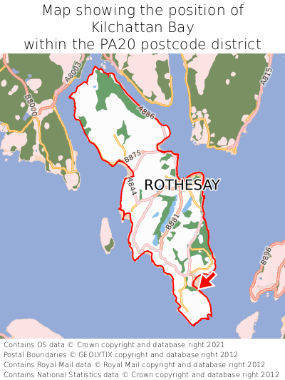 Map showing location of Kilchattan Bay within PA20