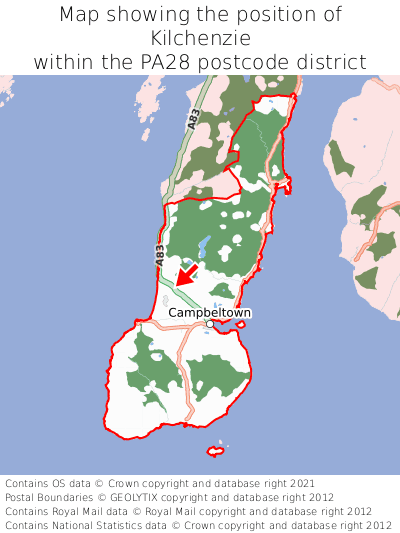 Map showing location of Kilchenzie within PA28