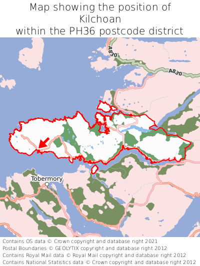 Map showing location of Kilchoan within PH36