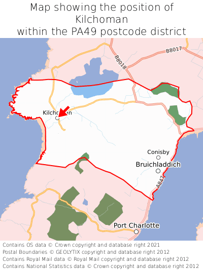 Map showing location of Kilchoman within PA49
