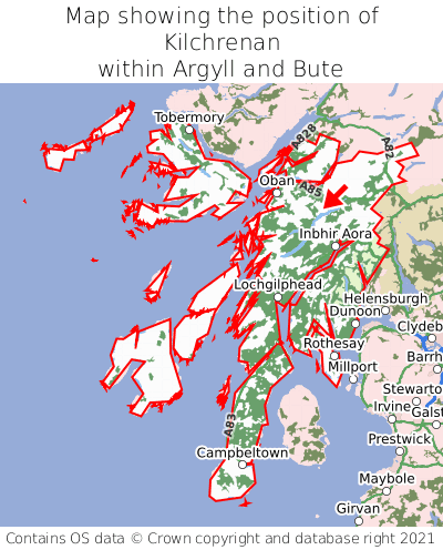 Map showing location of Kilchrenan within Argyll and Bute