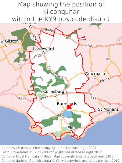 Map showing location of Kilconquhar within KY9