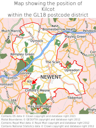 Map showing location of Kilcot within GL18