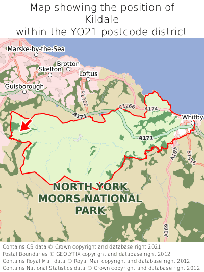 Map showing location of Kildale within YO21