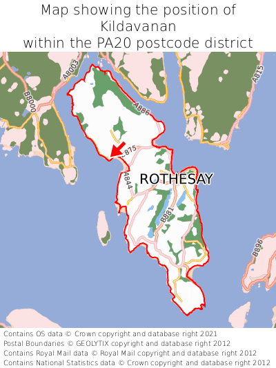Map showing location of Kildavanan within PA20