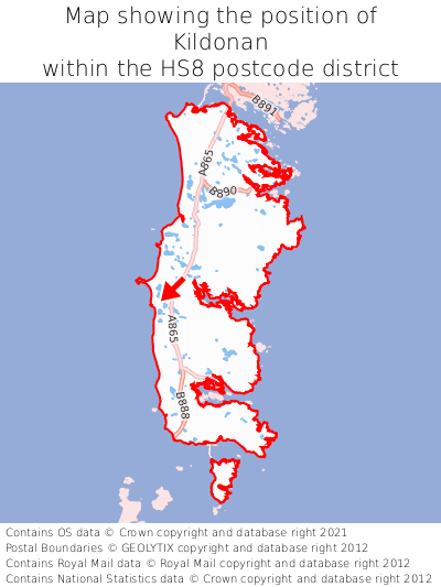 Map showing location of Kildonan within HS8