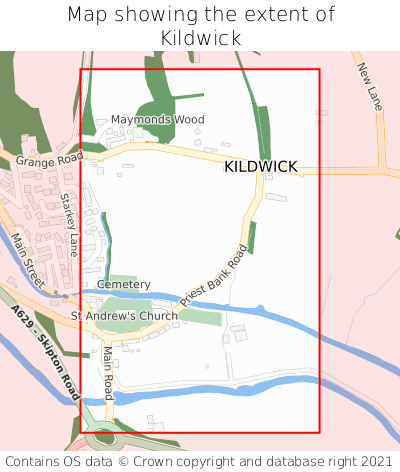 Map showing extent of Kildwick as bounding box