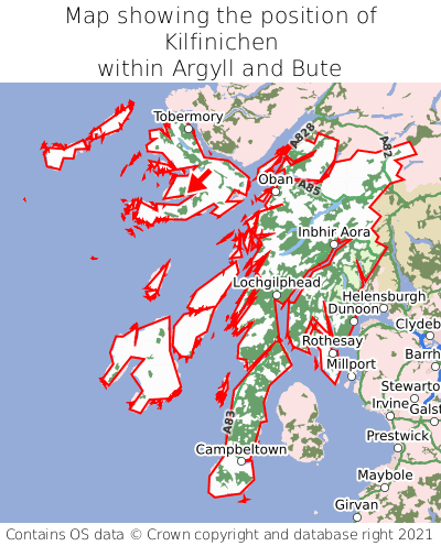 Map showing location of Kilfinichen within Argyll and Bute
