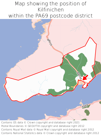 Map showing location of Kilfinichen within PA69