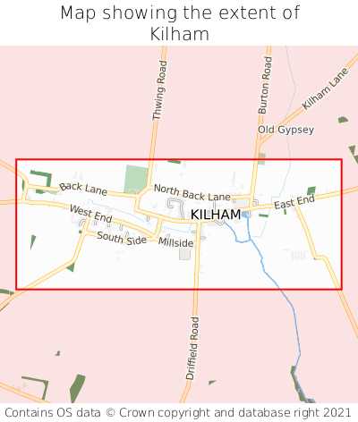 Map showing extent of Kilham as bounding box