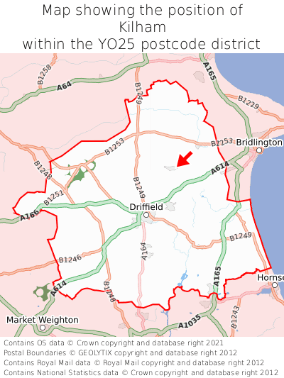 Map showing location of Kilham within YO25