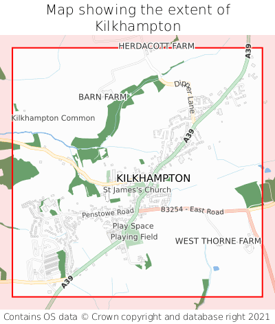 Map showing extent of Kilkhampton as bounding box
