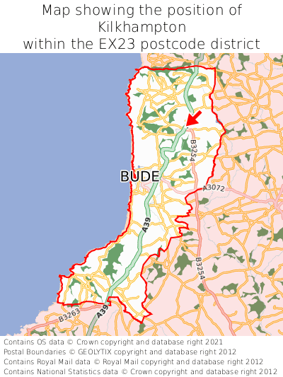 Map showing location of Kilkhampton within EX23