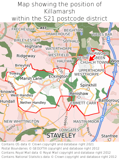 Map showing location of Killamarsh within S21